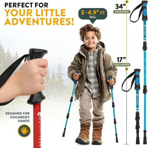 Miniatura 3 de Kids Hiking Poles by USA Brand - Lightweight Collapsible Kids Walking Stick w/Quick Adjustable Flip Locks