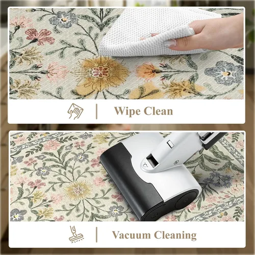 Miniatura 5 de Collive Tapete Anti Fatiga para Piso de Cocina, Tapetes de Cocina con Diseño Floral Primaveral para Piso Juego de 2, Alfombras para Fregadero Beige