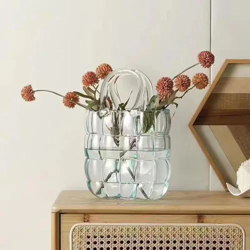 MSUIINT Florero para flores, bolsa de vidrio, bolsa de vidrio, bolsa de vidrio única, florero decorativo de boca ancha con elegante diseño florero