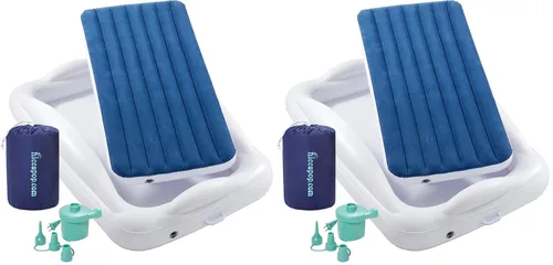 hiccapop Cama inflable de viaje para niños pequeños con parachoques de seguridad [4 lados], cama portátil para niños, colchón de aire para niños,