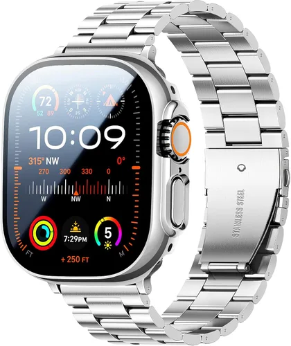 Miniatura 15 de Bekomo Compatible with Apple Watch Band 49mm 46mm 44mm 45mm 42mm 40mm 38mm 41mm, Stainless Steel iWatch Bands with 2 Pack Tempered Glass Case for
