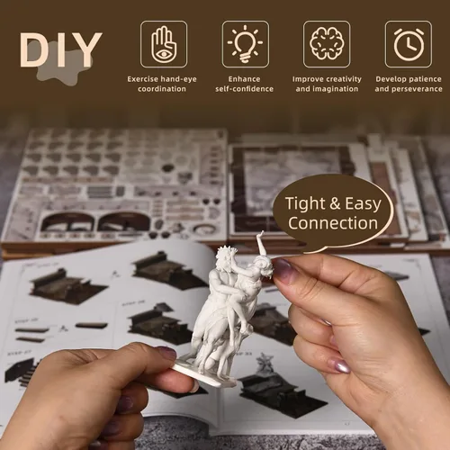 Miniatura 7 de CCCDF - Kit de manualidades para rincón de lectura de biblioteca, kit de casa de muñecas en miniatura, rompecabezas de madera 3D con luces LED