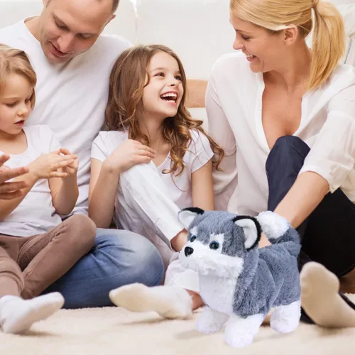 Miniatura 7 de WorWoder Cachorro de peluche de Alaska, perro electrónico interactivo para mascotas, caminar, ladrar, mover la cola, estirar, animal de compañía