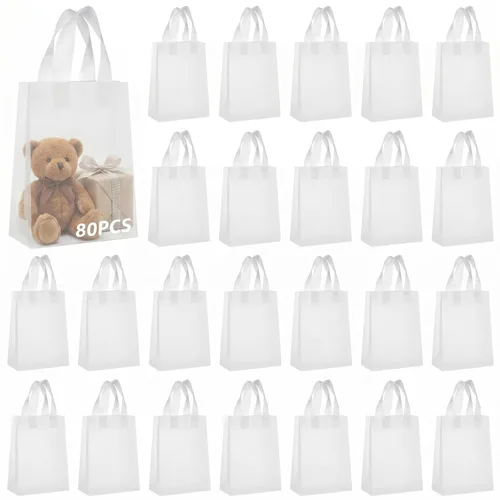 Amylove 80 bolsas de regalo transparentes a granel con asa, bolsa de plástico esmerilado, embalaje reutilizable, envoltura de golosinas para
