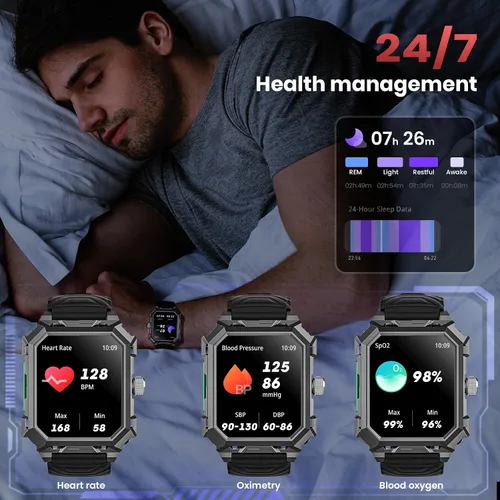 Miniatura 5 de Rogbid Relojes inteligentes militares para hombres, 2.06 pulgadas AMOLED IP68 impermeable Smartwatch para Android iOS, contestar/hacer llamadas