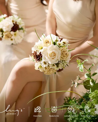 Miniatura 4 de Ling's moment Flores artificiales, margaritas de seda falsas, rosas de espuma de Gardenia falsas para bricolaje, ramos de boda, centros de mesa