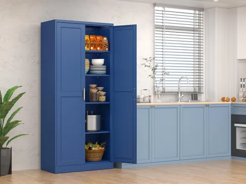 Miniatura 9 de Polup - Armario de despensa de cocina, armario de despensa de metal de 71 pulgadas de alto con puertas y estantes ajustables, alacena de comida Azul