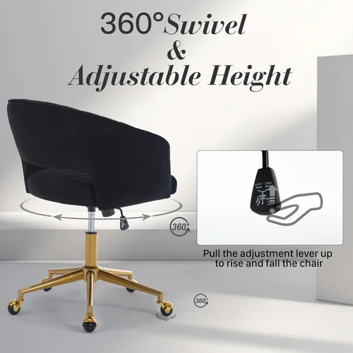 Miniatura 4 de Silla de escritorio giratoria para oficina en casa, moderna silla de escritorio de terciopelo, sillón de altura ajustable con base dorada, silla