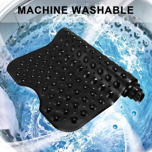 Miniatura 5 de YINENN Tapete de ducha para bañera de 40 x 16 pulgadas, antideslizante y extragrande, tapete para bañera con ventosas, lavable a máquina, con Negro
