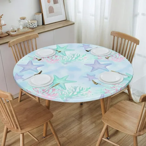 Miniatura 52 de Futterya Decorative Round Tablecloth Fitted Elastic Waterproof Table Cloth Cover Stretch Table Pad Cover for Parties Weddings Banquet Outdoor Events