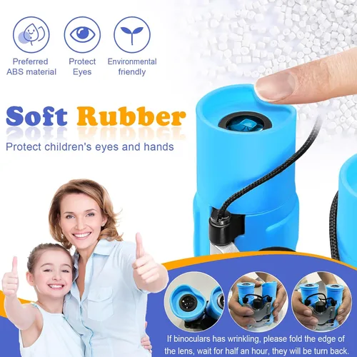 Miniatura 4 de Binoculares reales para niños. Regalos para niños de 3 a 12 años. Niños o niñas. Binoculares compactos de juguete de 8x21 con óptica de alta Azul