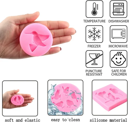 Miniatura 2 de ZiXiang Molde de silicona de chocolate para fondant de pájaro para decoración de pasteles de cupcakes, pasta de goma de mascar, juego de 4