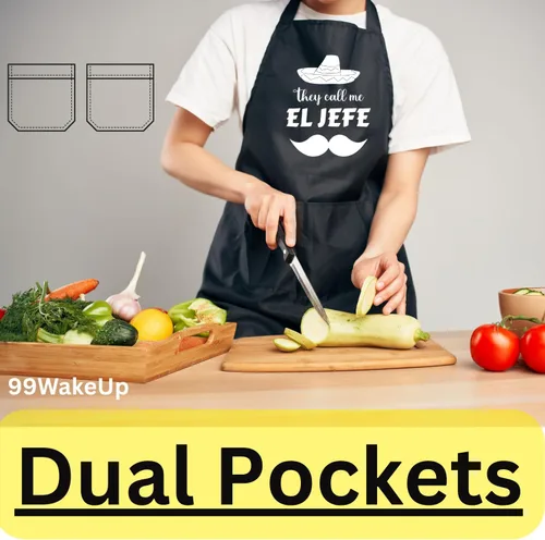 Miniatura 5 de El Jefe - Delantal de cocina, poliéster y algodón negro, talla única, diseño de chef mexicano con sombrero, ropa de trabajo de cocina unisex, 33 x