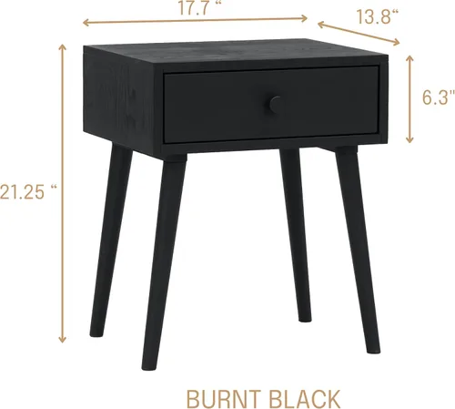 Miniatura 2 de NTC Mesita de noche Lux de roble macizo con cajón, mesa auxiliar moderna de mediados de siglo, muebles de noche, mesa auxiliar, fácil montaje, negro