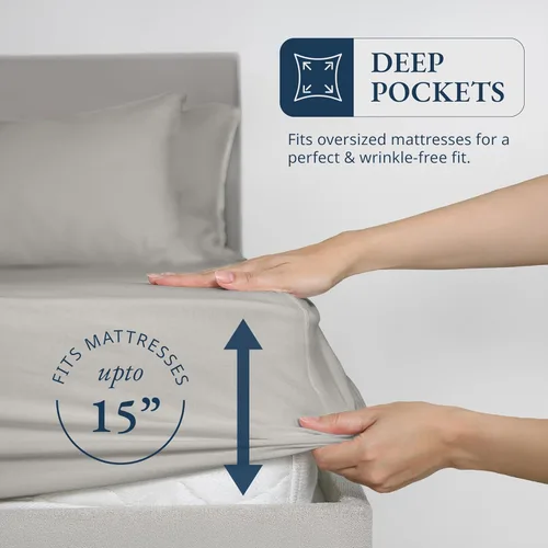Miniatura 4 de LANE LINEN Juego de 3 piezas con sábana bajera de 100 % algodón orgánico y 2 fundas de almohada, con tejido de percal para cama matrimonial, 13