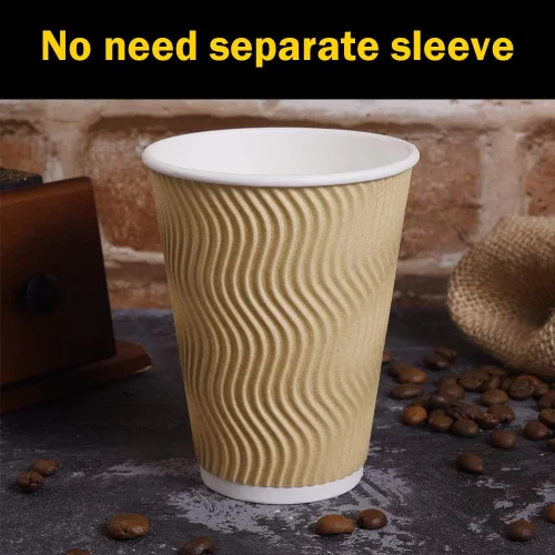 Miniatura 4 de SPRINGPACK Tazas de café de papel desechables con tapas, paquete de 100 tazas de café con aislamiento de pared ondulada de 12 onzas para bebidas