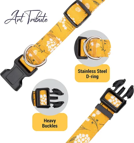 Miniatura 2 de Collar amarillo para perros pequeños, medianos y grandes - Algodón resistente, duradero, ajustable, collar fuerte y resistente - Ideal