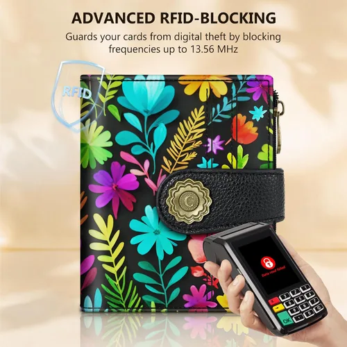 Miniatura 3 de Chelmon Cartera pequeña gótica para mujer, con bloqueo RFID, de piel sintética, plegable, para tarjetas de crédito, con ventana de identificación