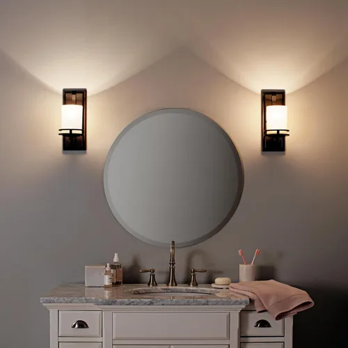 Miniatura 7 de Kichler Hendrik - Lámpara de pared de 12 pulgadas en bronce antiguo con vidrio grabado en color oscuro, lámpara de pared de 1 luz para dormitorio