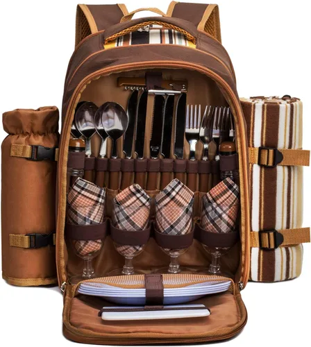 Apollo Walker Mochila de picnic para 4 personas con compartimento refrigerador, bolsa de vino, manta de picnic (45 x 53 pulgadas), lo mejor para