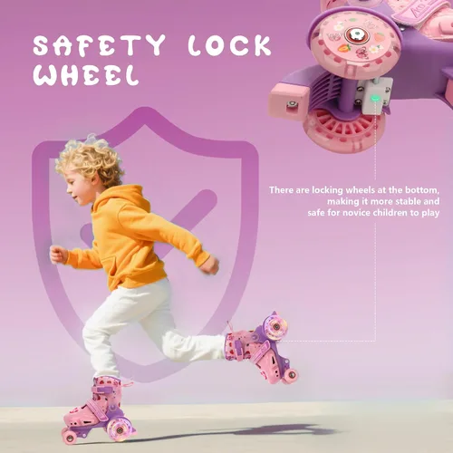 Miniatura 4 de LKD Patines ajustables para niños y niñas, patines cuádruples para principiantes, deportes en interiores y exteriores para edades de 3-5, 5-8