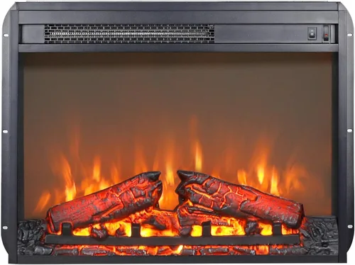 Inserto de chimenea eléctrica de 23 pulgadas, calentador ultrafino con juego de troncos y llama realista, protección contra sobrecalentamiento (23