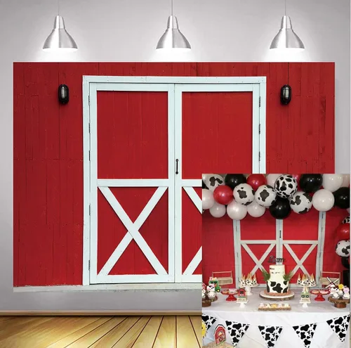 Telón de fondo rojo para puerta de granero, granja rústica occidental, pared de madera, fondo para fotografía, fiesta de barbacoa, baby shower,