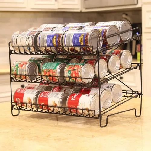 Miniatura 4 de FixtureDisplays® Estante de alambre de 3 niveles, organizador de latas, dispensador de tarros para armario de cocina, encimera, despensa, 16