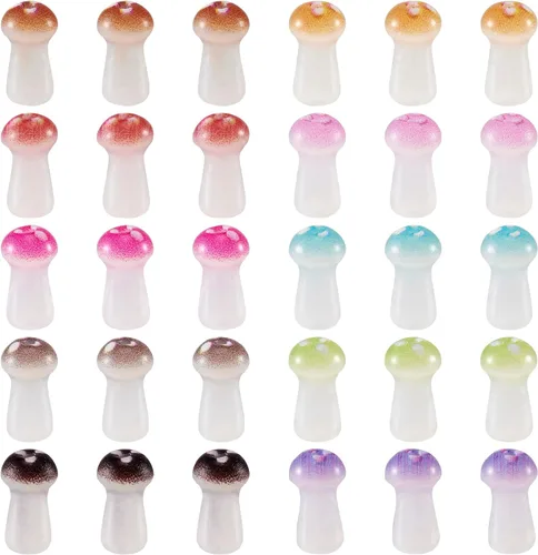 Cheriswelry 200 cuentas de vidrio de hongo, coloridas cuentas espaciadoras de setas de 0.315 x 0.177 in, 10 colores para collares, pulseras, aretes,