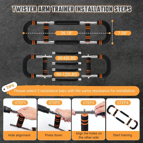 Miniatura 8 de Entrenador de Brazo Twister, 6 Niveles de Resistencia Ajustables (30-120 lb) Ejercitador de Brazo y Pecho Twister con 4 Resortes y Póster