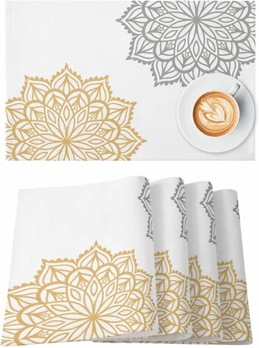 Elegant Dahlia Flowers - Juego de 4 manteles individuales de lino y algodón, resistentes al calor, antideslizantes, lavables, para banquetes,