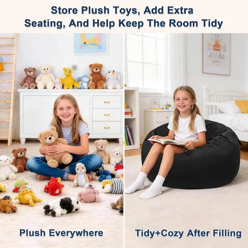 Miniatura 6 de Lukeight - Puf de almacenamiento de animales de peluche para niños, funda para puf de dinosaurio con cremallera para organizar la habitación
