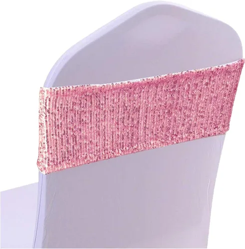 Miniatura 11 de Fajas para sillas de lentejuelas de alta elasticidad con brillantes y suaves, material de lentejuelas brillantes, lazos para sillas de fiestas