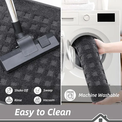 Miniatura 6 de BEQHAUSE Tapetes para puerta de 20 x 32 pulgadas, tapete antideslizante de punto gofre, de perfil bajo, resistente a la suciedad y absorbente, Gris