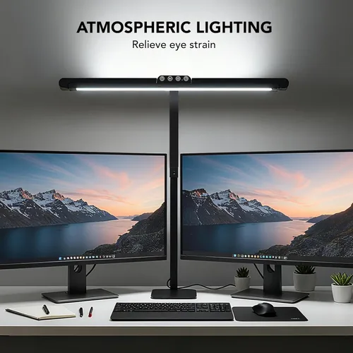 Miniatura 3 de Lámpara LED de escritorio para oficina en casa con base, brazo oscilante de cuello de cisne ajustable de 28.2 pulgadas, luz de escritorio ultra Negro