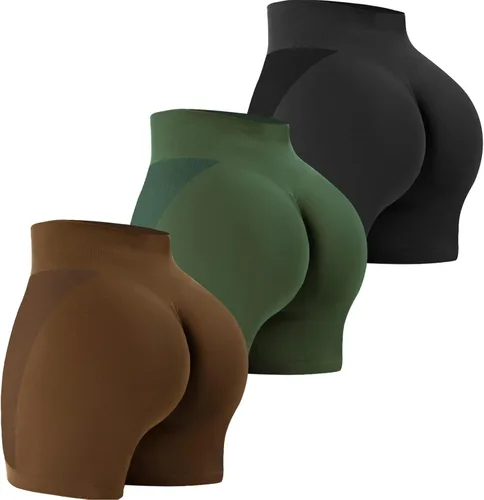 VVX Pantalones cortos de entrenamiento para mujer, 3 piezas, con levantamiento de glúteos, sin costuras, cintura alta, pantalones cortos de yoga y