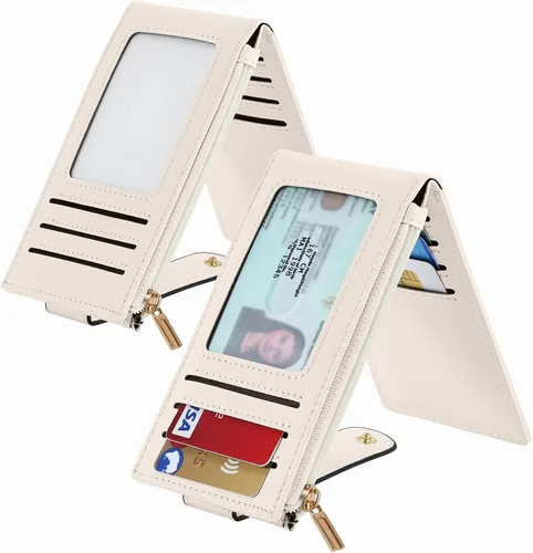 Miniatura 2 de Chelmon Cartera de mujer delgada con bloqueo RFID, billetera plegable con varios compartimientos para tarjetas con bolsillo con cremallera, Beige