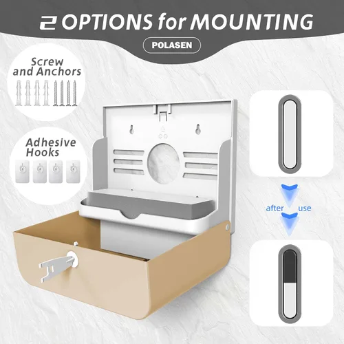 Miniatura 6 de Dispensador de toallas de papel multipliegue para montaje en pared, plástico dorado, gran capacidad, almacenamiento de 250 grados, compatible