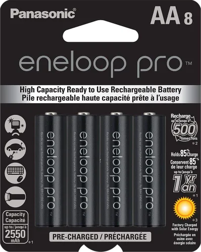 Miniatura 2 de Panasonic Eneloop Pro Ni-MH Baterías AA BK-3HCCA8BA 1.2V 8pk y cargador de batería de 4 celdas con 4 pilas AA K-KJ75KHC4BA