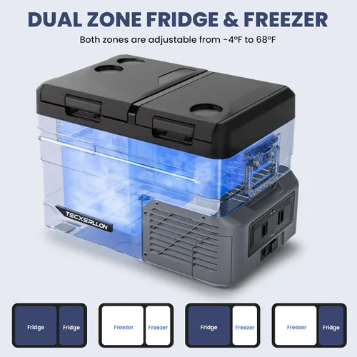 Miniatura 4 de TECXERLLON Refrigerador eléctrico de doble zona para automóvil de 12 voltios, congelador portátil de 40 cuartos de galón con control de APP