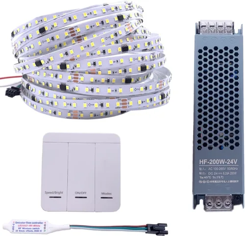 WS2811 2835SMD 24V DC Tira de luz LED de agua corriente Controlador inalámbrico Flexible Lámpara Cinta 120Leds/M IP30 10M (blanco natural)