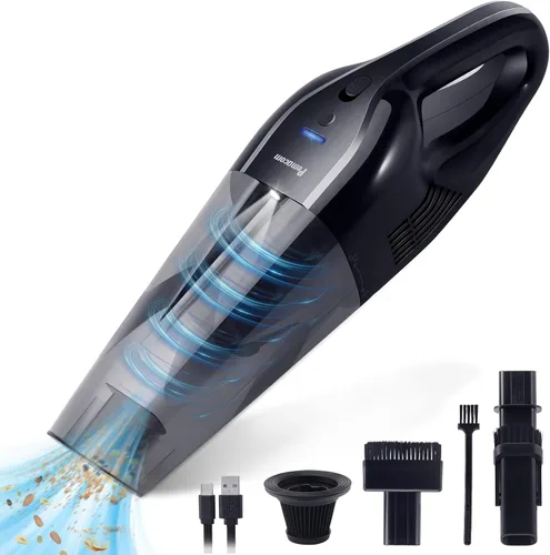 pemacom Aspiradora de Mano Portátil Inalámbrica – Potencia de Succión de 10.000 Pa, Peso Ligero de 0,8 kg, Filtro HEPA Lavable, Luz LED, Silenciosa,