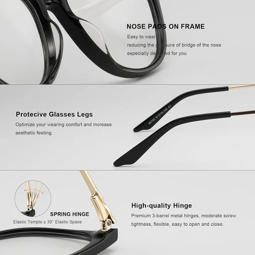 Miniatura 5 de Gafas de lectura de ojo de gato para mujer, lectores de bloqueo de luz azul, montura de acetato y bisagra de resorte Negro