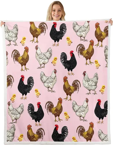 Miniatura 28 de Erosebridal Rooster Fleece Throw Blanket 40"x50" for Bedroom Living Rooms Sofa Couch,Chicken Farmhouse Sherpa Blanket,Wildflower Fuzzy Plush