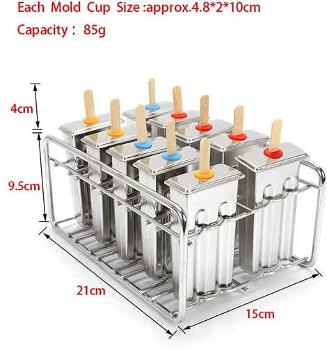 Miniatura 9 de Kit de moldes para paletas de hielo, soporte para palitos de paletas de hielo de acero inoxidable, molde independiente para palitos de helado