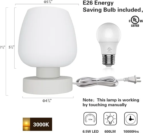 Miniatura 8 de Lámpara de Mesa de Noche Táctil - Lámpara Pequeña Rosa para Dormitorio con Puertos de Carga USB C+A, Regulable de 3 Niveles, Lámpara de Escritorio