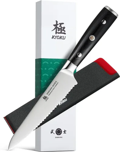 Miniatura 7 de KYOKU Serie Samurai - Cuchillo de carnicero de 7" - Espiga completa - Cuchillos de cocina de acero de alto carbono estilo japonés - Mango
