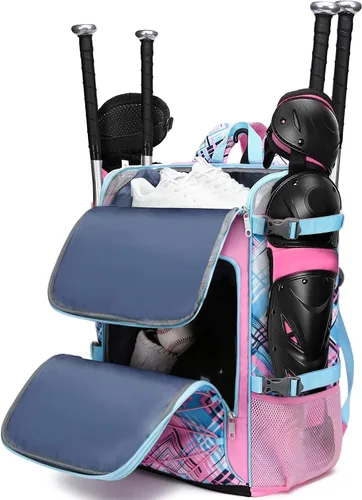 Miniatura 8 de Bolsa de equipo para receptores de béisbol y sóftbol para casco, protector de pecho, protectores de piernas, tacos, mochila grande de béisbol