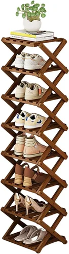 Miniatura 15 de YYW Zapatero de bambú para entrada, organizador vertical de almacenamiento de zapatos plegable y sin instalación, estantes para zapatos, estante