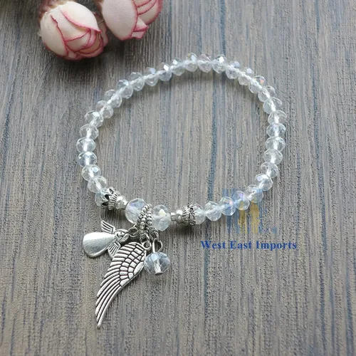 Miniatura 7 de Bautismo Party Favor (12PCS) Pulsera de ángel de cristal para bautizo Recuerdos para bautizo con bolsa de regalo de organza